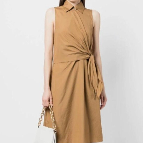 VINCE SLEEVELESS WRAP SHIRTDRESS IN TOBACCO COLOR DRESS sz 6 - Picture 2 of 6